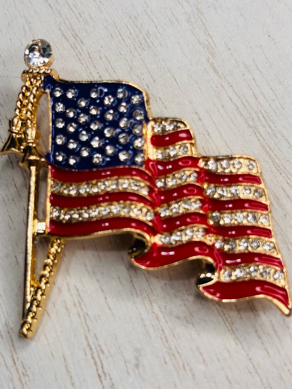 American Flag Rhinestone Brooch Pin
